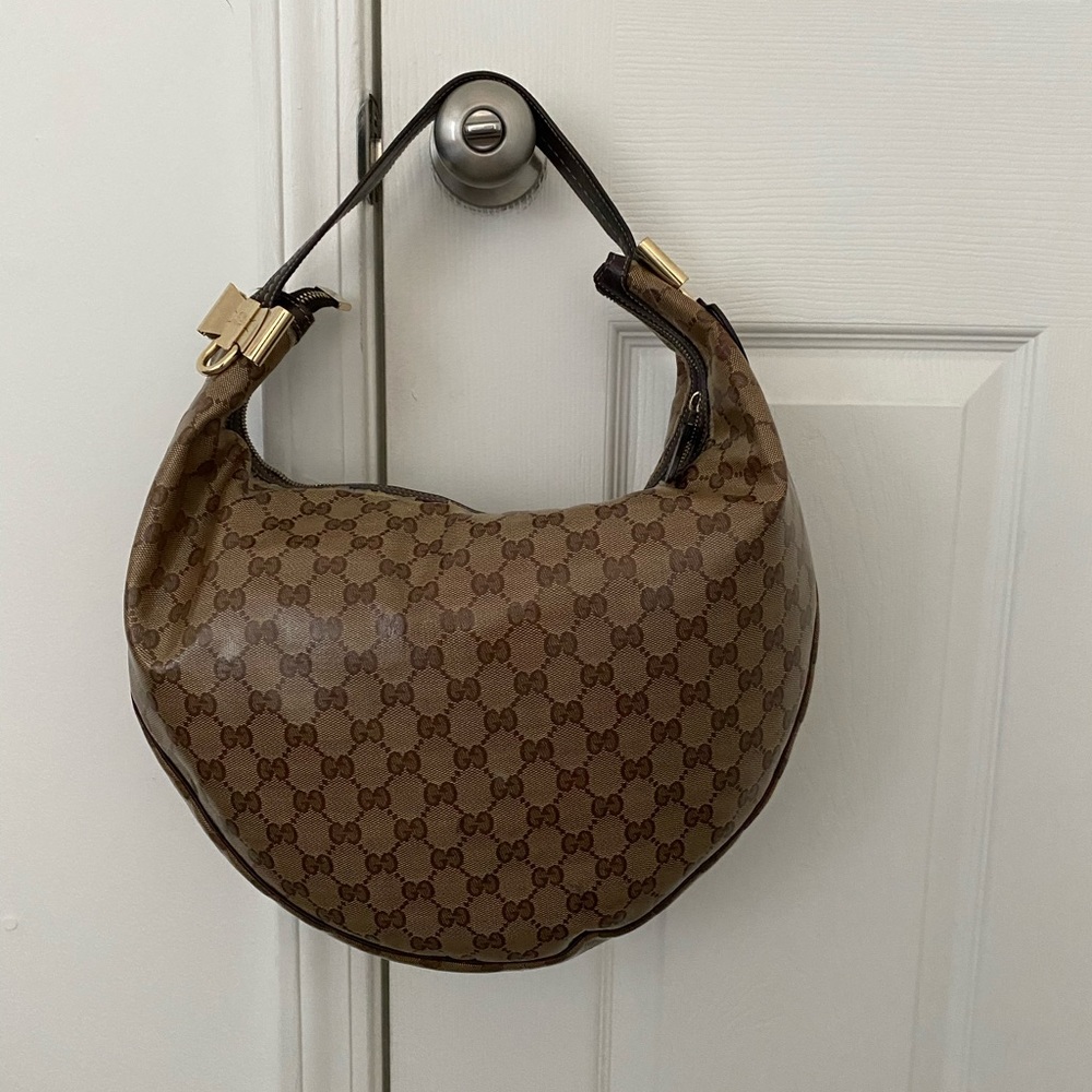 Auth Beautiful Gucci Shoulder Bag  Brown PVC